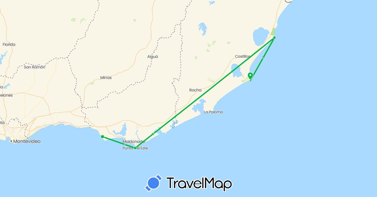 TravelMap itinerary: driving, bus in Uruguay (South America)
